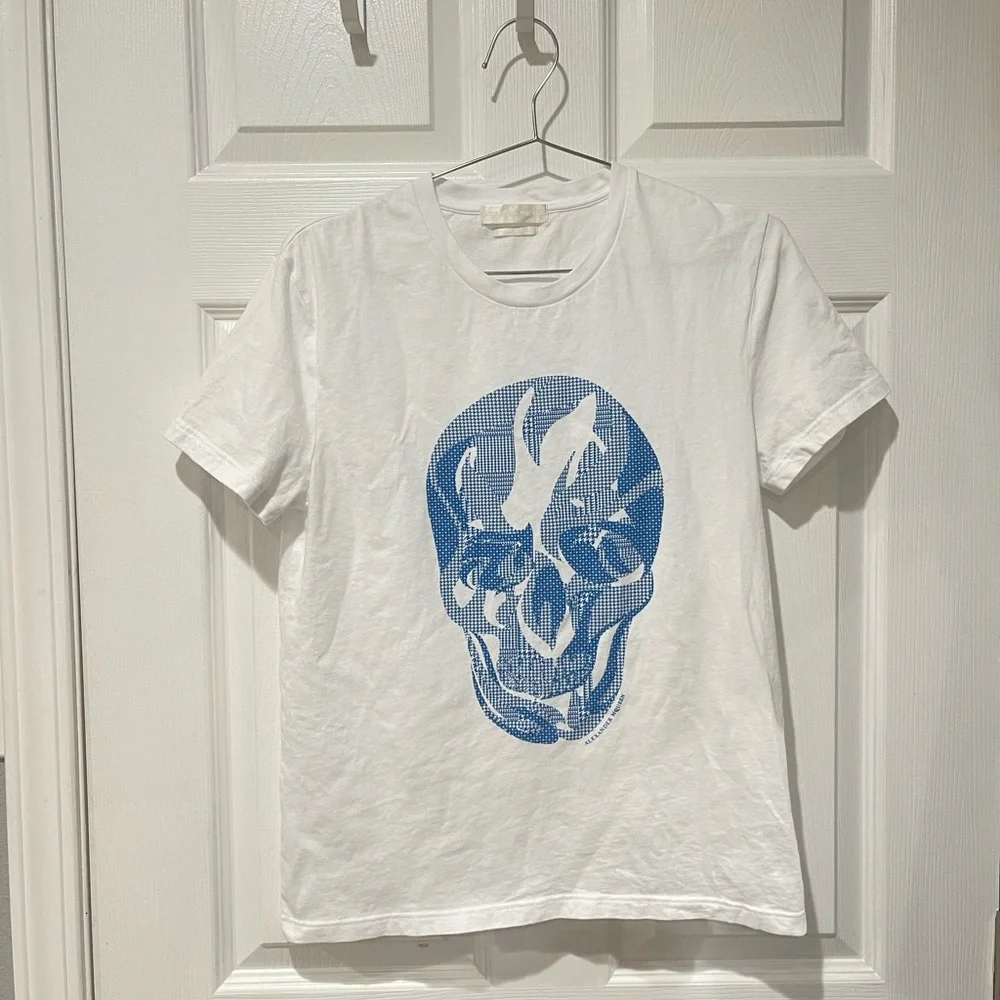 Alexander McQueen White Blue Skull Tee - Picture 1 of 5